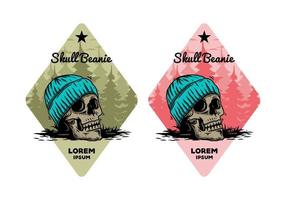 Skull head wearing beanie illustration design vector