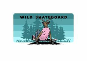 Man with deer head sitting on skateboard illustration vector