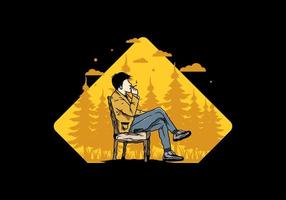 Man sit on chair and smoke cigarettes illustration vector