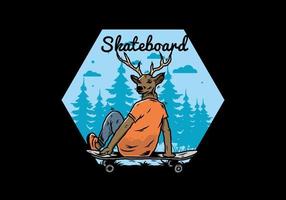 hombre con cabeza de ciervo sentado en patineta ilustración vector
