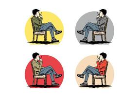 el hombre se sienta en la silla y fuma cigarrillos ilustración vector