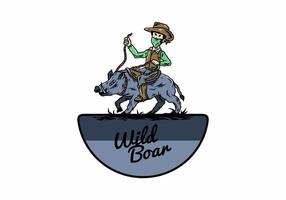 Man riding a wild boar illustration design vector