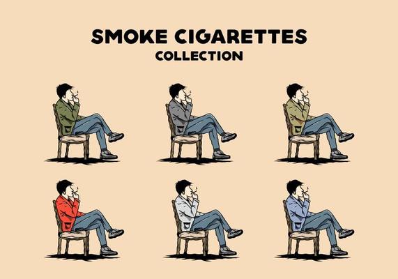 Man sit on chair and smoke cigarettes illustration