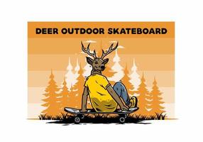 Man with deer head sitting on skateboard illustration vector