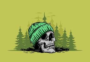 Skull head wearing beanie illustration design vector