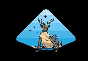 Man with deer head sitting on skateboard illustration vector