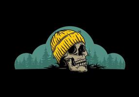 cabeza de calavera con diseño de ilustración de gorro vector