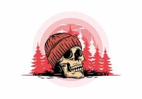 Skull head wearing beanie illustration design vector