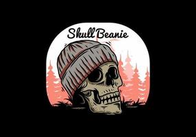 Skull head wearing beanie illustration design vector