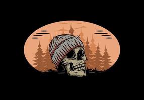 Skull head wearing beanie illustration design vector