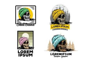 Skull head wearing beanie illustration design vector