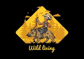 Man riding a wild boar illustration design vector