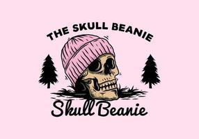 Skull head wearing beanie illustration design vector