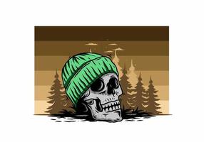 Skull head wearing beanie illustration design vector