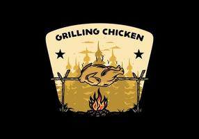 Grilling chicken over bonfire illustration design vector