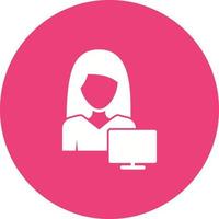 Woman Using PC Circle Background Icon vector