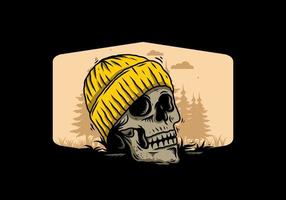 Skull head wearing beanie illustration design vector