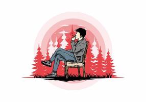 Man sit on chair and smoke cigarettes illustration vector