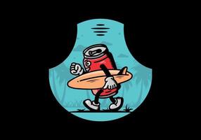 illustration of a drink can holding a surfboard vector