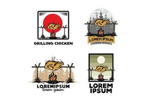 Grilling chicken over bonfire illustration design vector