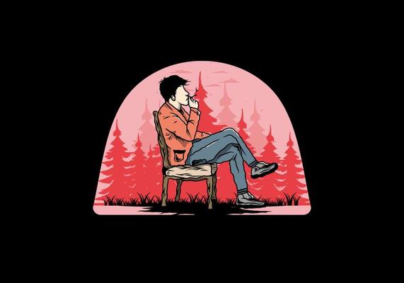 Man sit on chair and smoke cigarettes illustration