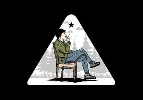 Man sit on chair and smoke cigarettes illustration vector