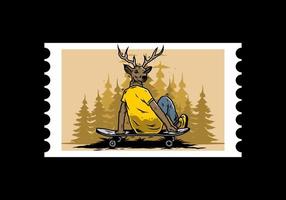 Man with deer head sitting on skateboard illustration vector