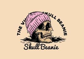 Skull head wearing beanie illustration design vector