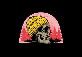 Skull head wearing beanie illustration design vector