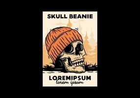 Skull head wearing beanie illustration design vector