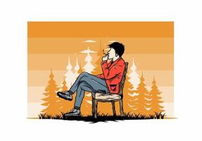 Man sit on chair and smoke cigarettes illustration vector