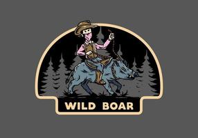 Man riding a wild boar illustration design vector