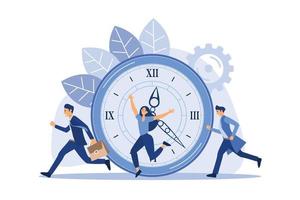 work time management concept, quick response, people rush to do everything on work matters, time is running out vector. flat design modern illustration vector