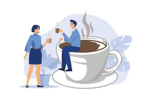 descanso para el café, el hombre de negocios y el colega de negocios toman un descanso para tomar un café y conversar. ilustración moderna de diseño plano vector