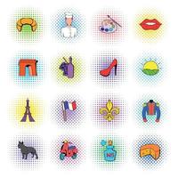 Paris set icons, comics style vector