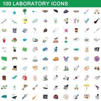 100 iconos de laboratorio, estilo de dibujos animados vector