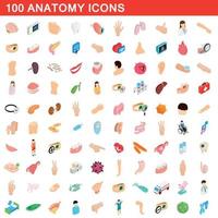 100 iconos de anatomía, estilo isométrico 3d