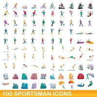100 sportsman icons set, cartoon style