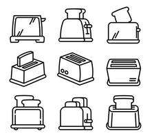 Toaster icons set, outline style vector