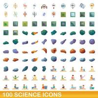 100 ciencia, conjunto de iconos de estilo de dibujos animados vector