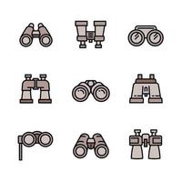 Binoculars icons set, outline style vector