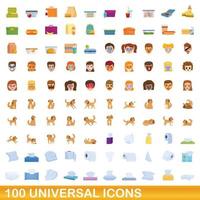 100 universal icons set, cartoon style vector