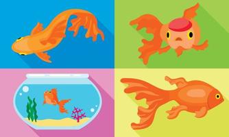 Goldfish icons set, flat style vector