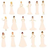 Wedding dress icons set, cartoon style