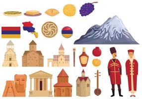 Armenia icons set cartoon vector. Tourism architecture vector