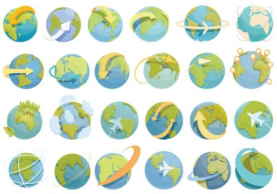 Around the world icons set cartoon vector. Globe world