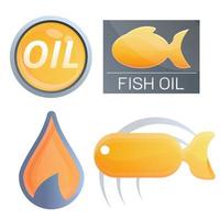 conjunto de logotipos de aceite de pescado ecológico, estilo de dibujos animados