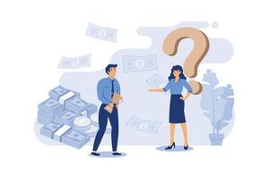 Woman asking man with golden cup about money. Bank, coin, trophy flat vector illustration. Achievement and investment concept for banner, website design or landing web page