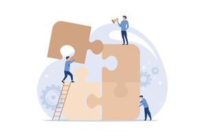 Business concept. Team metaphor. people connecting puzzle elements. flat design modern illustration vector