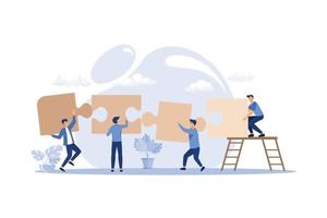Business concept. people connecting puzzle elements. Symbol of teamwork, cooperation, partnership vector. flat design modern illustration vector